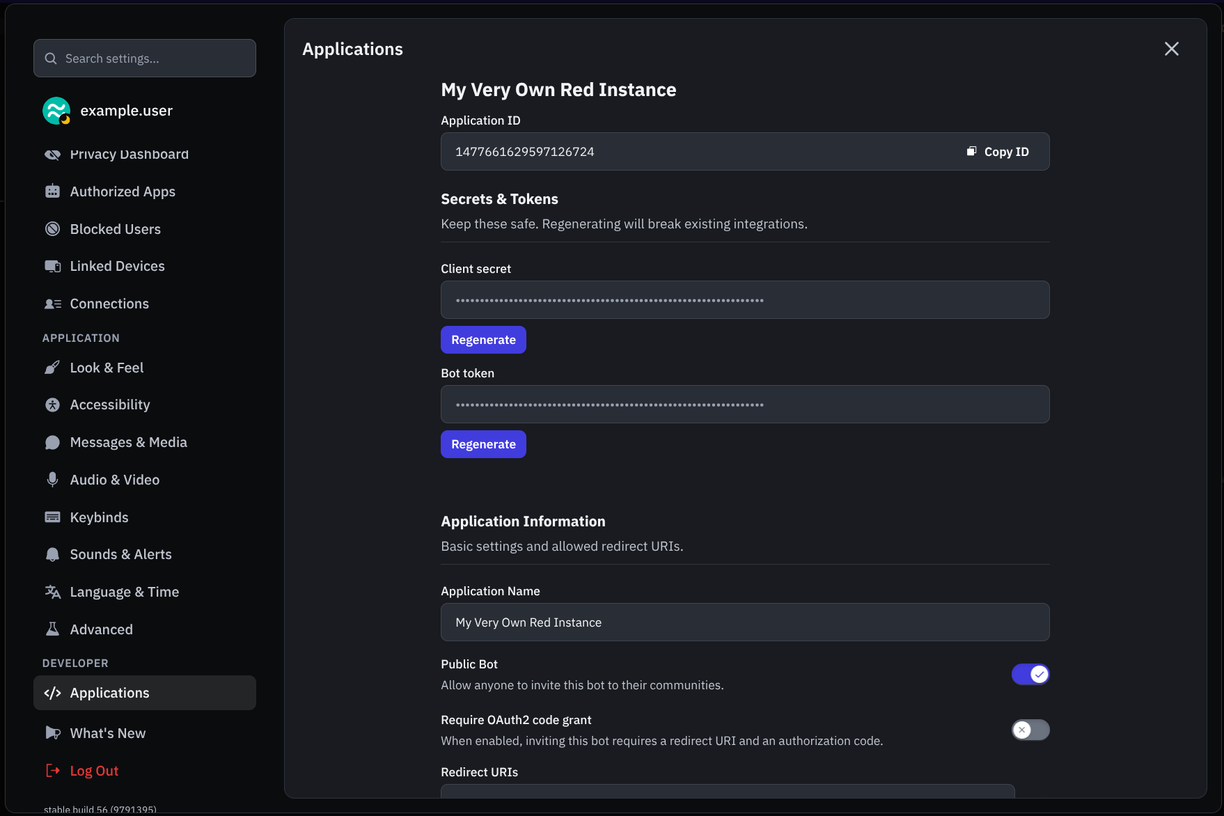 How the Bot User options should look like for most people.